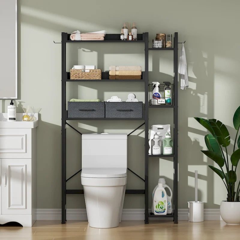 Mensola portaoggetti da 31 W sopra il WC con 2 cassetti e 4 ganci per bagno e lavanderia