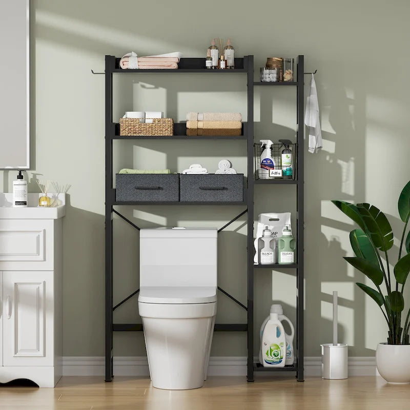 Mensola portaoggetti da 31 W sopra il WC con 2 cassetti e 4 ganci per bagno e lavanderia
