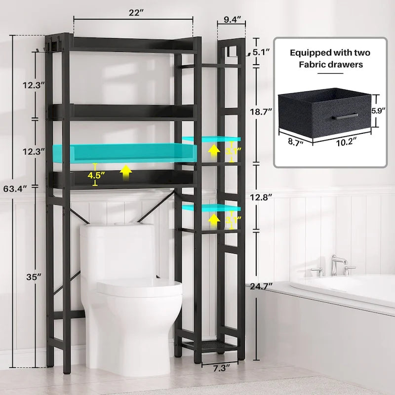 Mensola portaoggetti da 31 W sopra il WC con 2 cassetti e 4 ganci per bagno e lavanderia