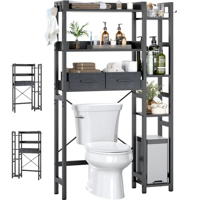 Mensola portaoggetti da 31 W sopra il WC con 2 cassetti e 4 ganci per bagno e lavanderia