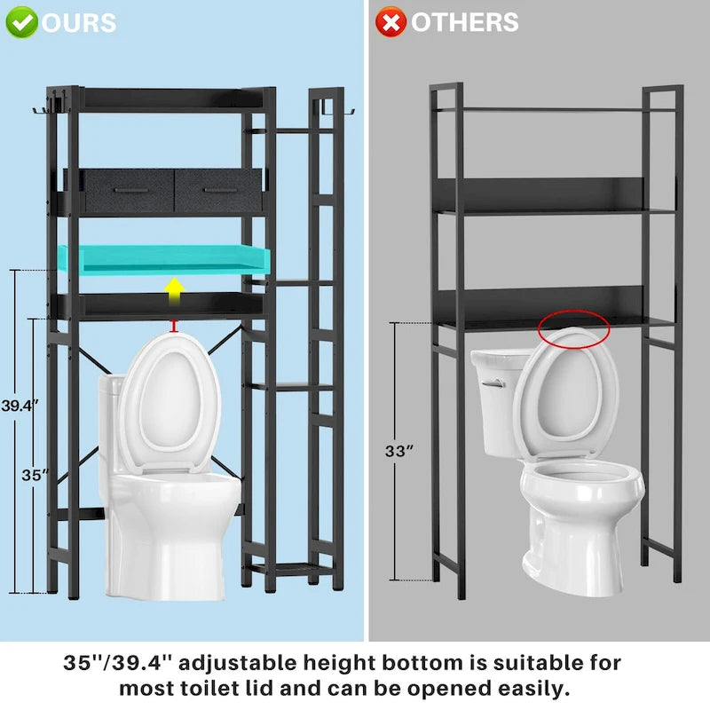 Mensola portaoggetti da 31 W sopra il WC con 2 cassetti e 4 ganci per bagno e lavanderia