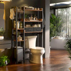 Mensola portaoggetti da 31 W sopra il WC con 2 cassetti e 4 ganci per bagno e lavanderia