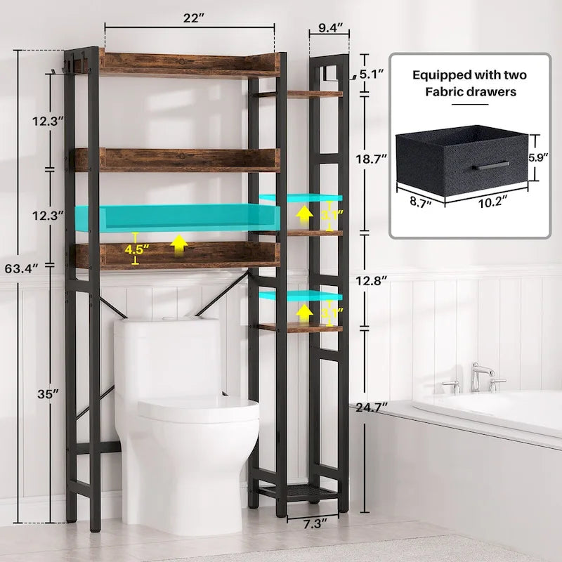 Mensola portaoggetti da 31 W sopra il WC con 2 cassetti e 4 ganci per bagno e lavanderia