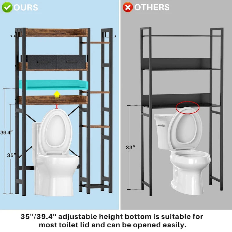 Mensola portaoggetti da 31 W sopra il WC con 2 cassetti e 4 ganci per bagno e lavanderia