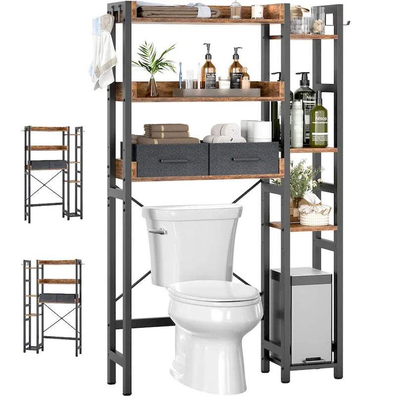 Mensola portaoggetti da 31 W sopra il WC con 2 cassetti e 4 ganci per bagno e lavanderia