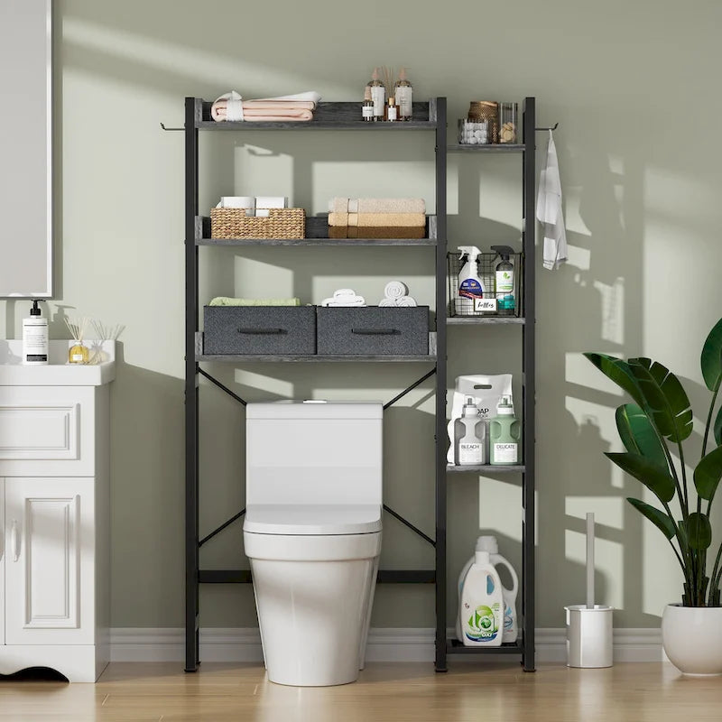 Mensola portaoggetti da 31 W sopra il WC con 2 cassetti e 4 ganci per bagno e lavanderia