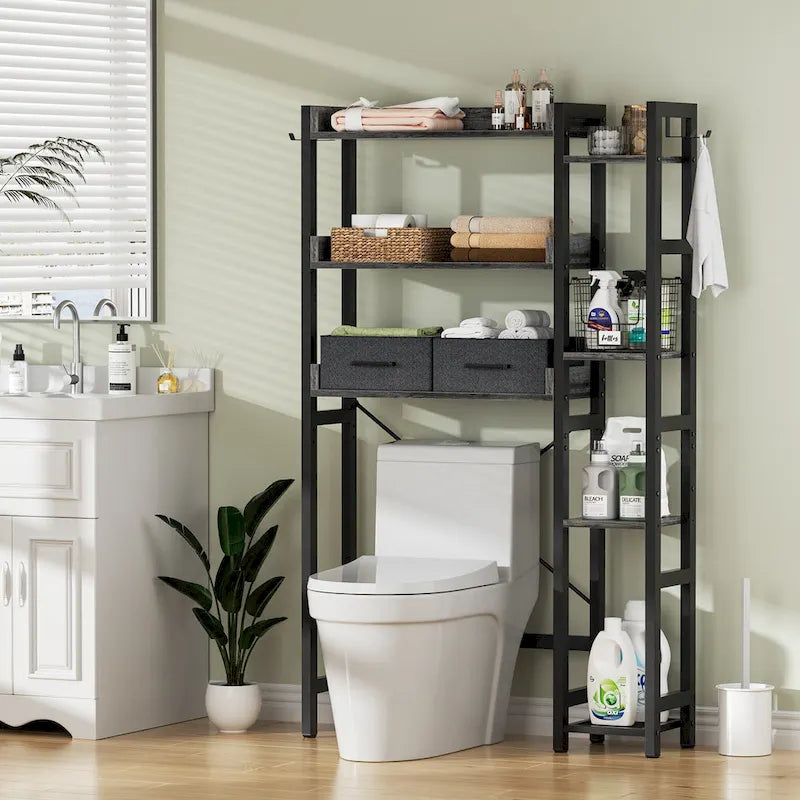 Mensola portaoggetti da 31 W sopra il WC con 2 cassetti e 4 ganci per bagno e lavanderia