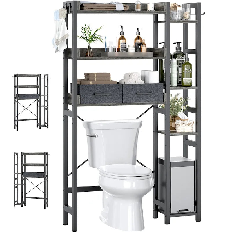 Mensola portaoggetti da 31 W sopra il WC con 2 cassetti e 4 ganci per bagno e lavanderia