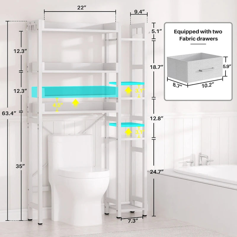 Mensola portaoggetti da 31 W sopra il WC con 2 cassetti e 4 ganci per bagno e lavanderia