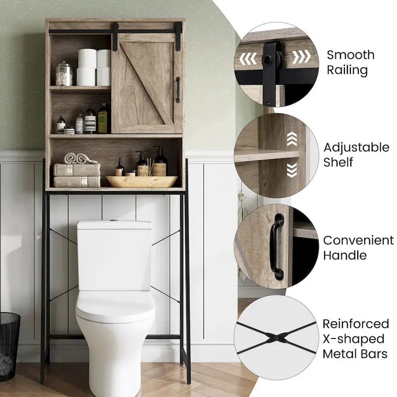 Mobiletto organizer da bagno salvaspazio sopra il WC con ripiano regolabile