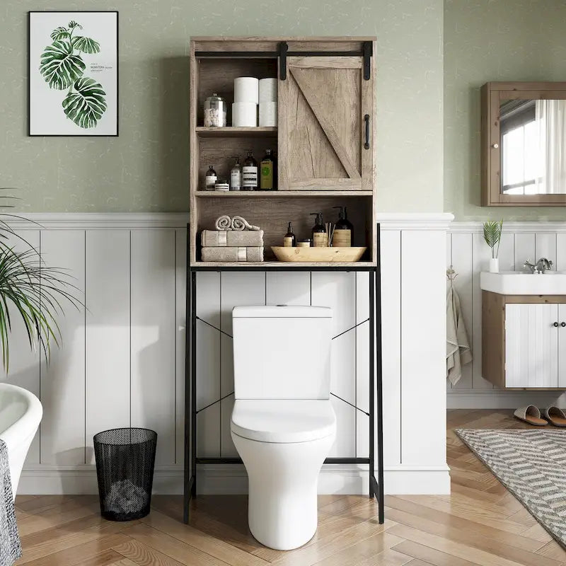 Mobiletto organizer da bagno salvaspazio sopra il WC con ripiano regolabile