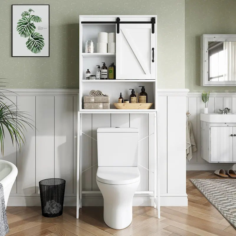 Mobiletto organizer da bagno salvaspazio sopra il WC con ripiano regolabile