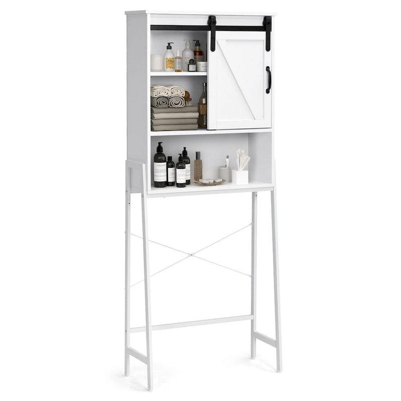 Mobiletto organizer da bagno salvaspazio sopra il WC con ripiano regolabile