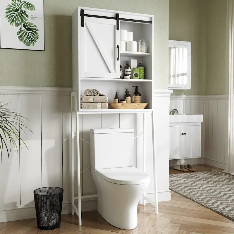Mobiletto organizer da bagno salvaspazio sopra il WC con ripiano regolabile