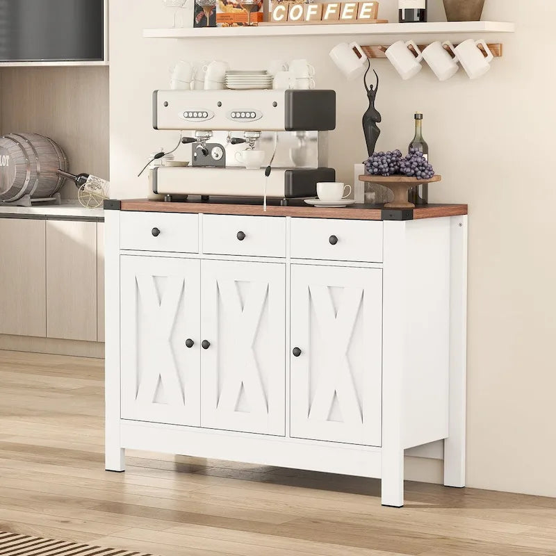 Meuble de Rangement Buffet de Cuisine, Bar à Café avec 3 Tiroirs et Étagère Réglable