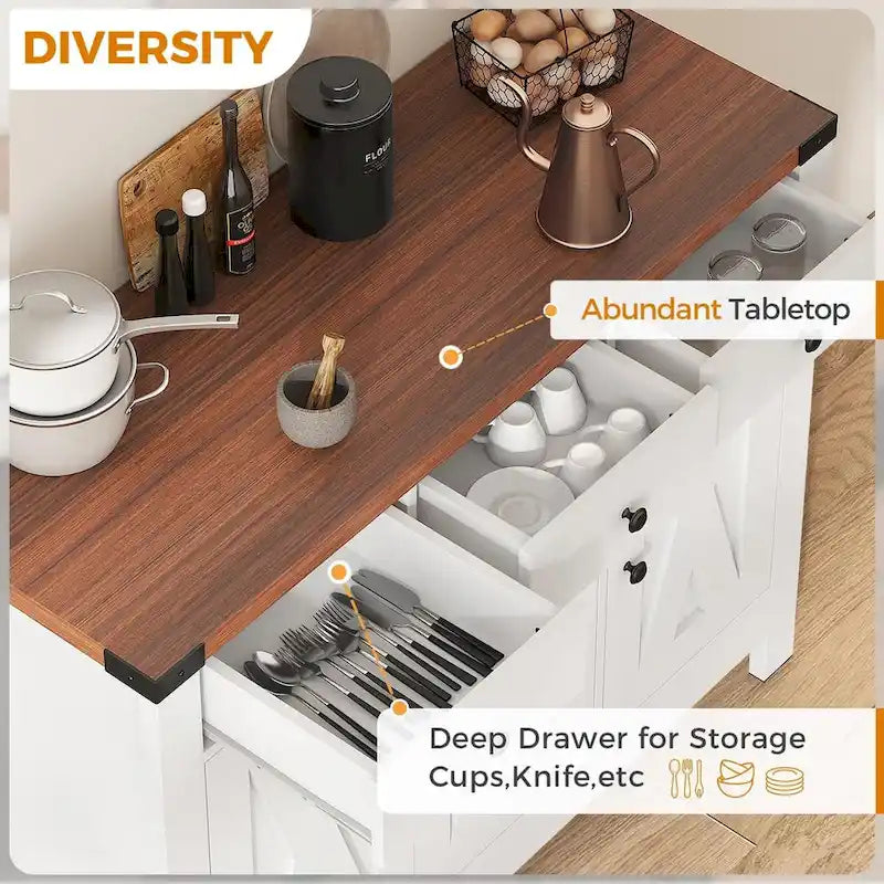 Madia da Cucina Credenza con Armadietto, Mobile Contenitore per Caffè, Dispensa con 3 Cassetti e Ripiano Regolabile