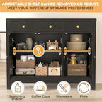 Madia da Cucina Credenza con Armadietto, Mobile Contenitore per Caffè, Dispensa con 3 Cassetti e Ripiano Regolabile