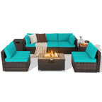 Set di mobili da giardino in rattan da 8 pezzi con braciere, supporto per bombole e copertura