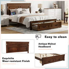 ModernLuxe Letto a Piattaforma Queen/King Size con Testiera Alta, Struttura Letto Rustica in Legno con 2 Cassetti, Luci LED e Porte USB