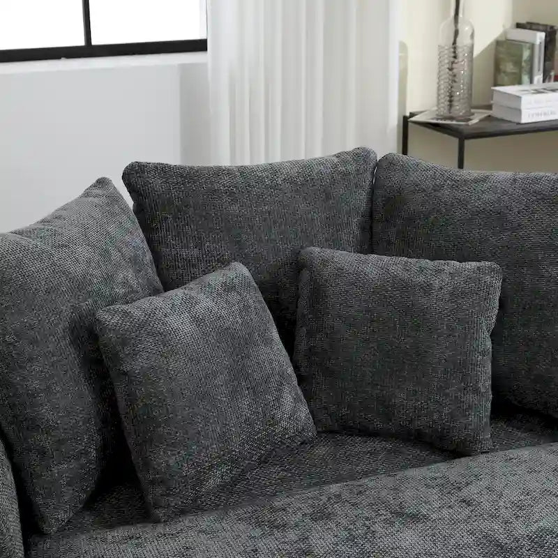 Poltrona Moderna Rotonda a Botte con 5 Cuscini e Pouf Opzionale