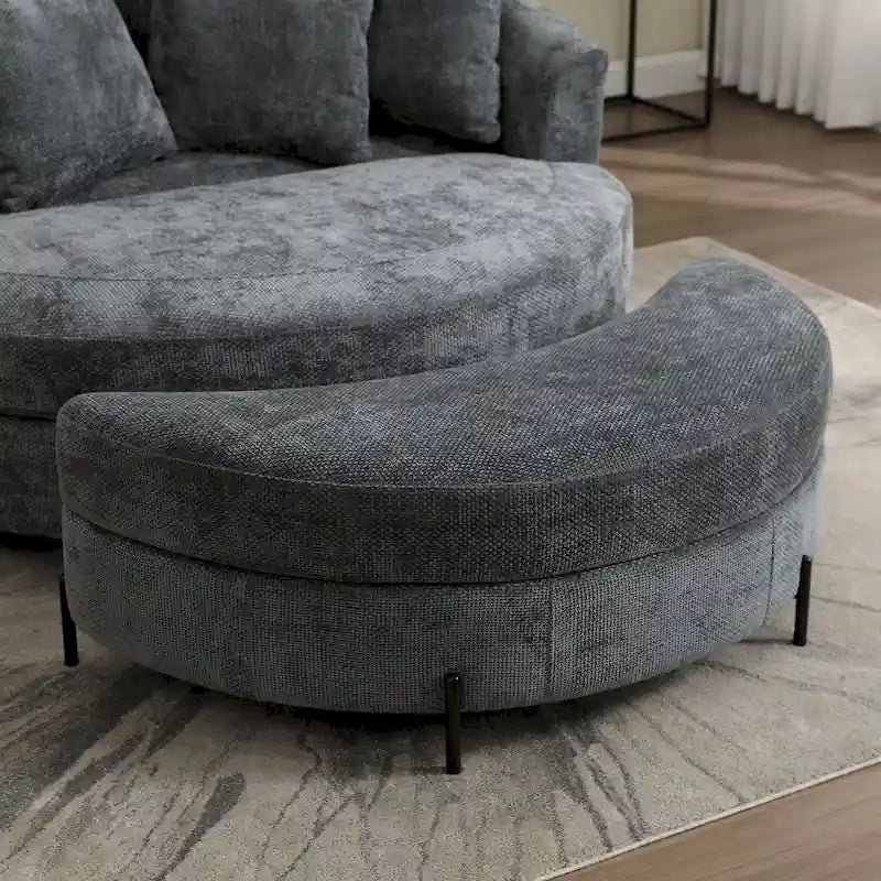 Poltrona Moderna Rotonda a Botte con 5 Cuscini e Pouf Opzionale