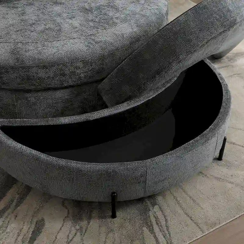Poltrona Moderna Rotonda a Botte con 5 Cuscini e Pouf Opzionale