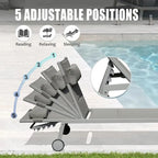Set di 3 sedie a sdraio da esterno, lettini da piscina in alluminio con tavolino e ruote, reclinabili regolabili con imbottitura in textilene