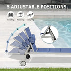Set di 3 sedie a sdraio da esterno, lettini da piscina in alluminio con tavolino e ruote, reclinabili regolabili con imbottitura in textilene
