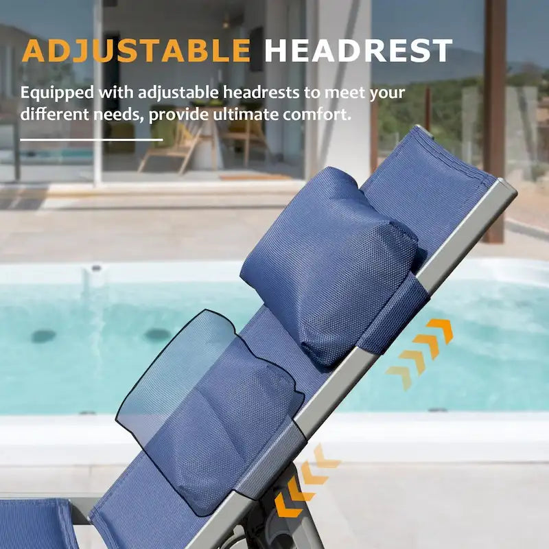 Set di 3 sedie a sdraio da esterno, lettini da piscina in alluminio con tavolino e ruote, reclinabili regolabili con imbottitura in textilene