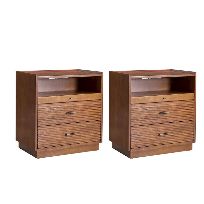 Comodini Lorenz Mid-century con USB e luce LED, set da 2, di HULALA HOME