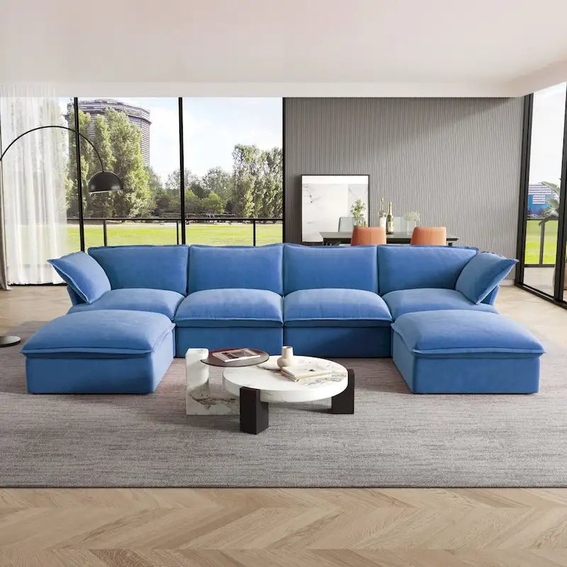 Divano Sezionale a U "Velvet Cloud", Ampio Divano Convertibile con Seduta Profonda Imbottita in Piuma e 2 Pouf Contenitore.