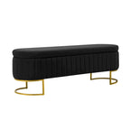 Panca portaoggetti imbottita moderna Sara Mid-Century con griglia interna e gambe in metallo di HULALA HOME