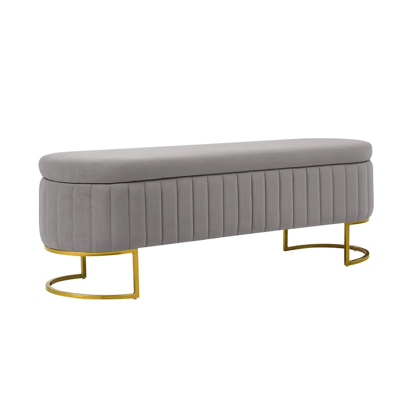 Panca portaoggetti imbottita moderna Sara Mid-Century con griglia interna e gambe in metallo di HULALA HOME