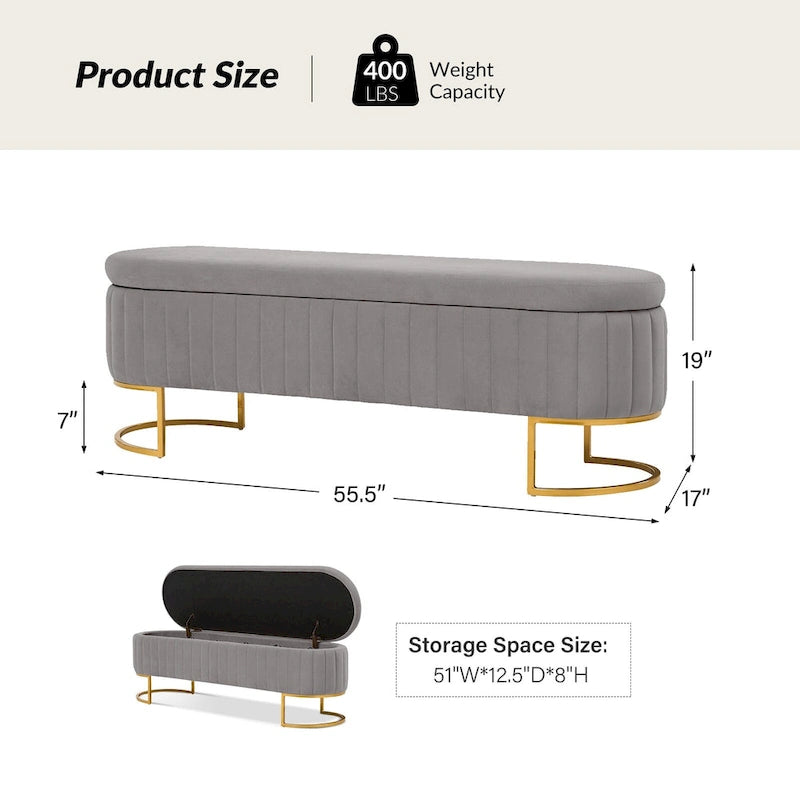 Panca portaoggetti imbottita moderna Sara Mid-Century con griglia interna e gambe in metallo di HULALA HOME