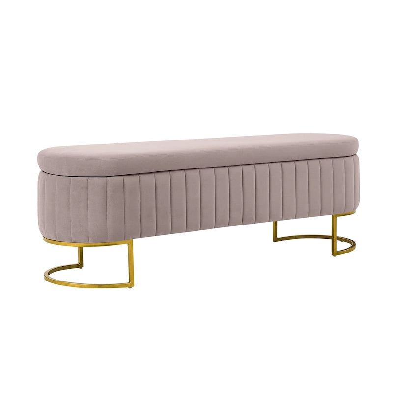 Panca portaoggetti imbottita moderna Sara Mid-Century con griglia interna e gambe in metallo di HULALA HOME