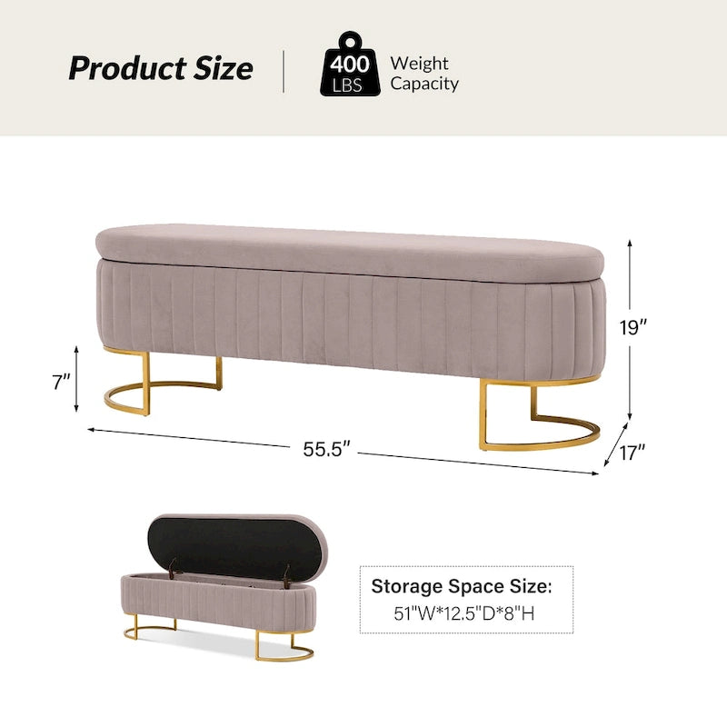 Panca portaoggetti imbottita moderna Sara Mid-Century con griglia interna e gambe in metallo di HULALA HOME