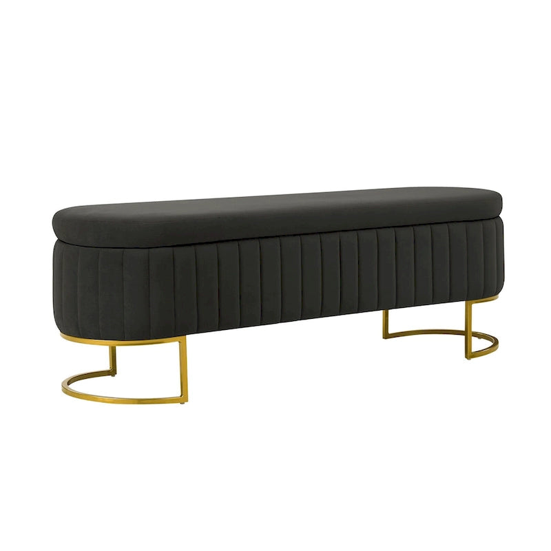 Panca portaoggetti imbottita moderna Sara Mid-Century con griglia interna e gambe in metallo di HULALA HOME