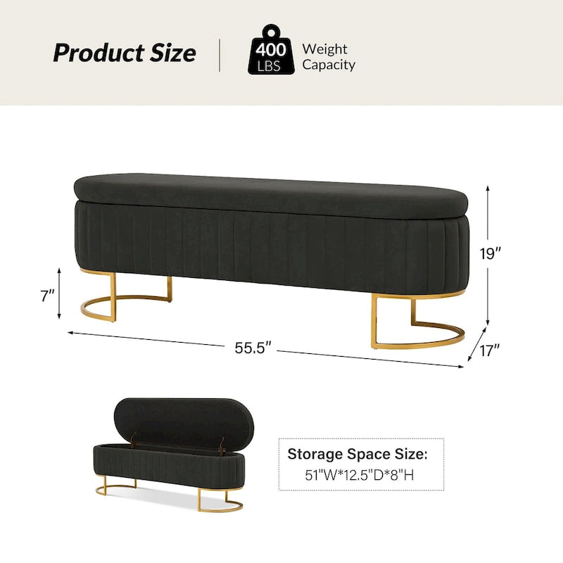 Panca portaoggetti imbottita moderna Sara Mid-Century con griglia interna e gambe in metallo di HULALA HOME