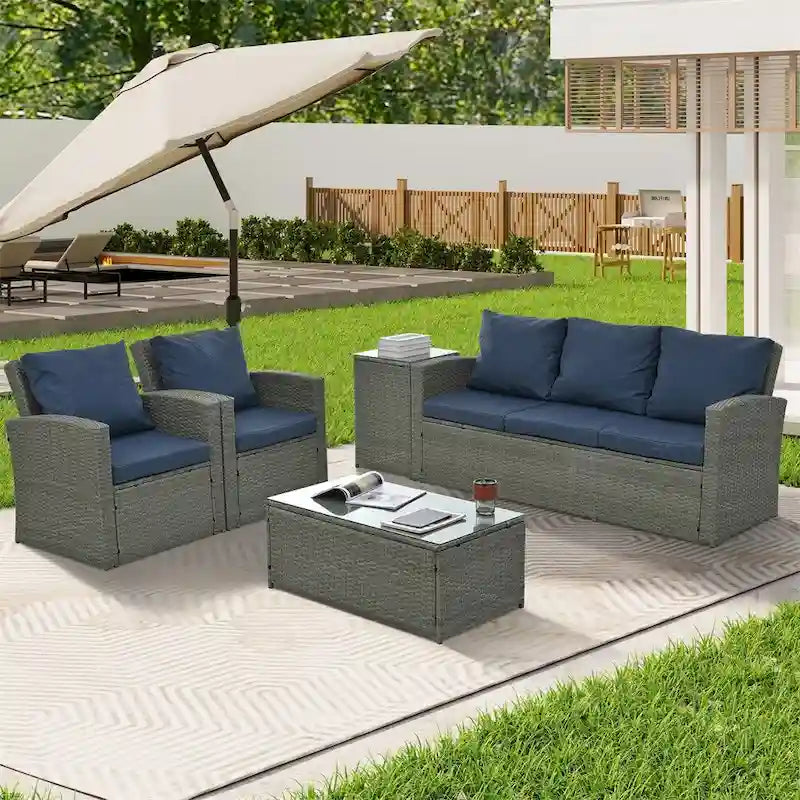 Mobili in vimini da 5 pezzi, mobili da giardino, mobili stagionali in vimini PE