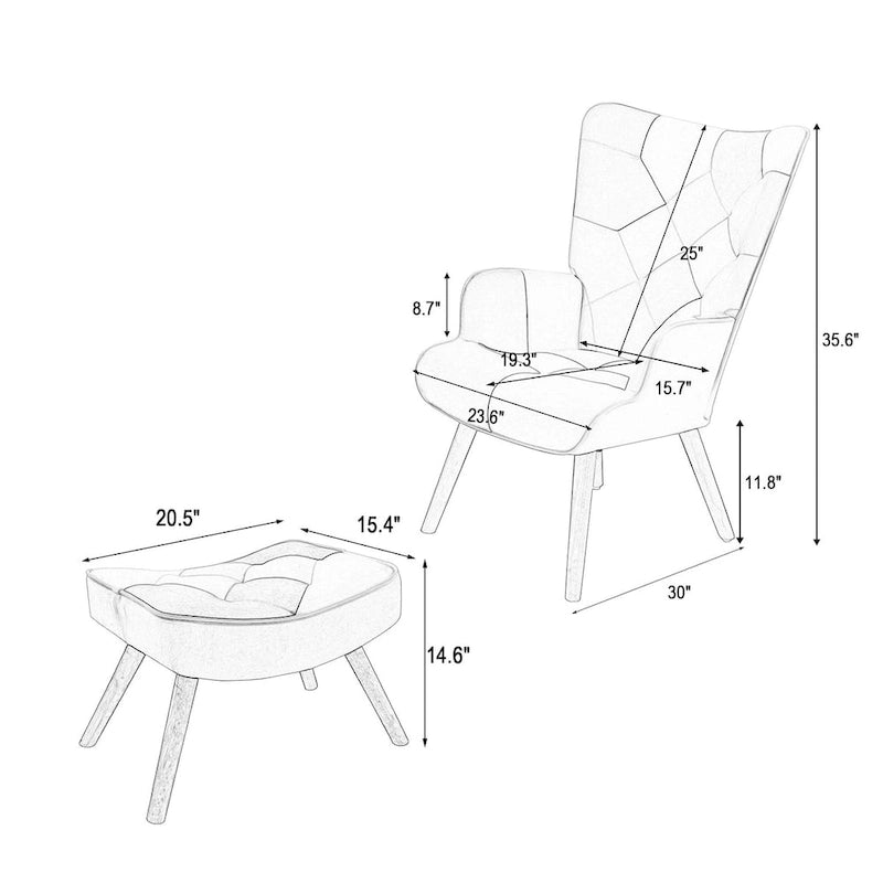 Poltrona con Pouf, Set Sedia e Ottomana per Soggiorno, Comoda Poltroncina Laterale per Camera da Letto, Superficie in Tessuto con Giunture Creative