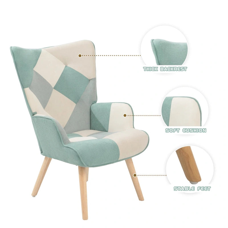 Poltrona con Pouf, Set Sedia e Ottomana per Soggiorno, Comoda Poltroncina Laterale per Camera da Letto, Superficie in Tessuto con Giunture Creative