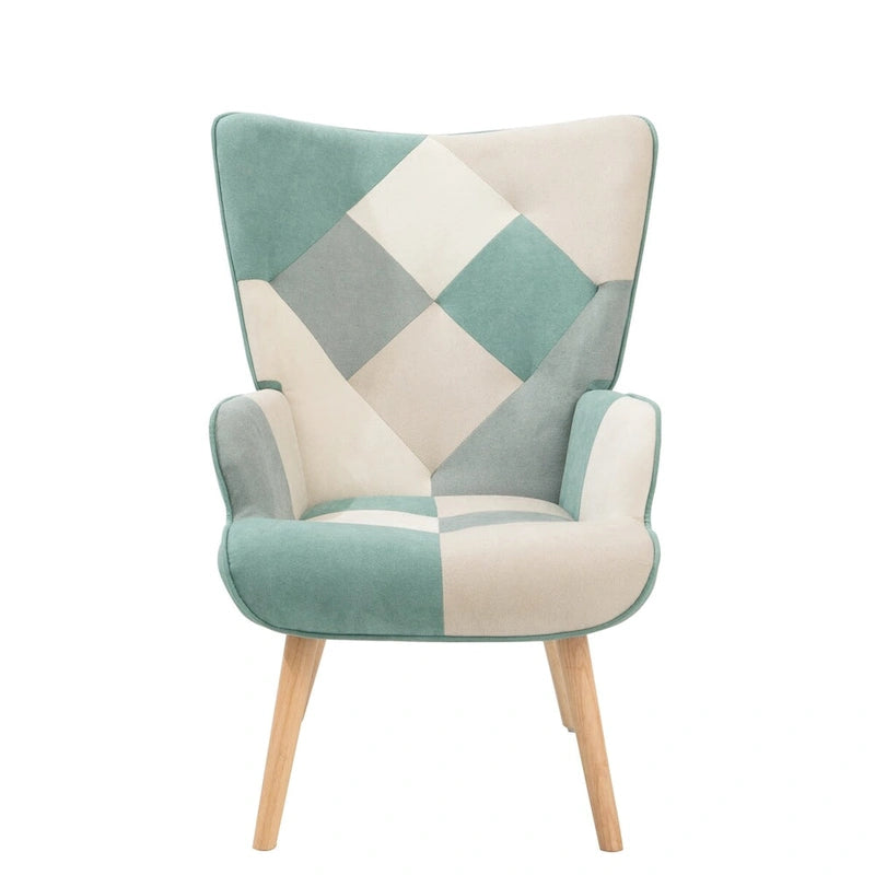 Poltrona con Pouf, Set Sedia e Ottomana per Soggiorno, Comoda Poltroncina Laterale per Camera da Letto, Superficie in Tessuto con Giunture Creative