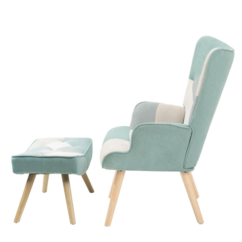 Poltrona con Pouf, Set Sedia e Ottomana per Soggiorno, Comoda Poltroncina Laterale per Camera da Letto, Superficie in Tessuto con Giunture Creative
