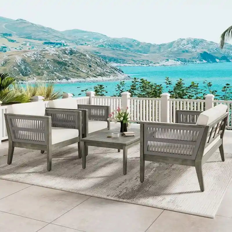 Set di mobili da giardino in legno di acacia a 4 pezzi