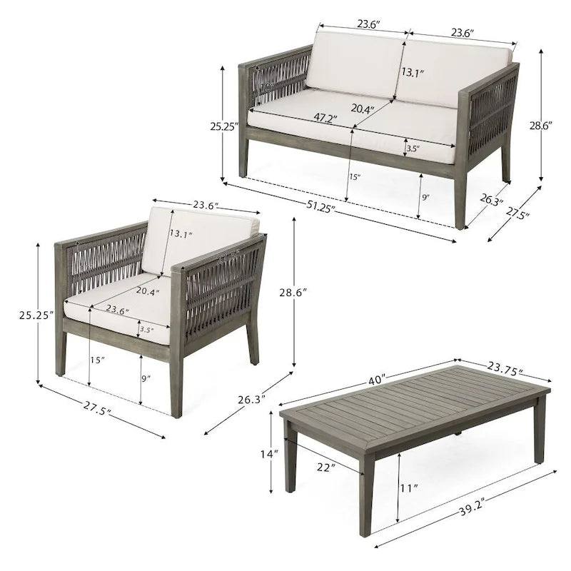 Set di mobili da giardino in legno di acacia a 4 pezzi