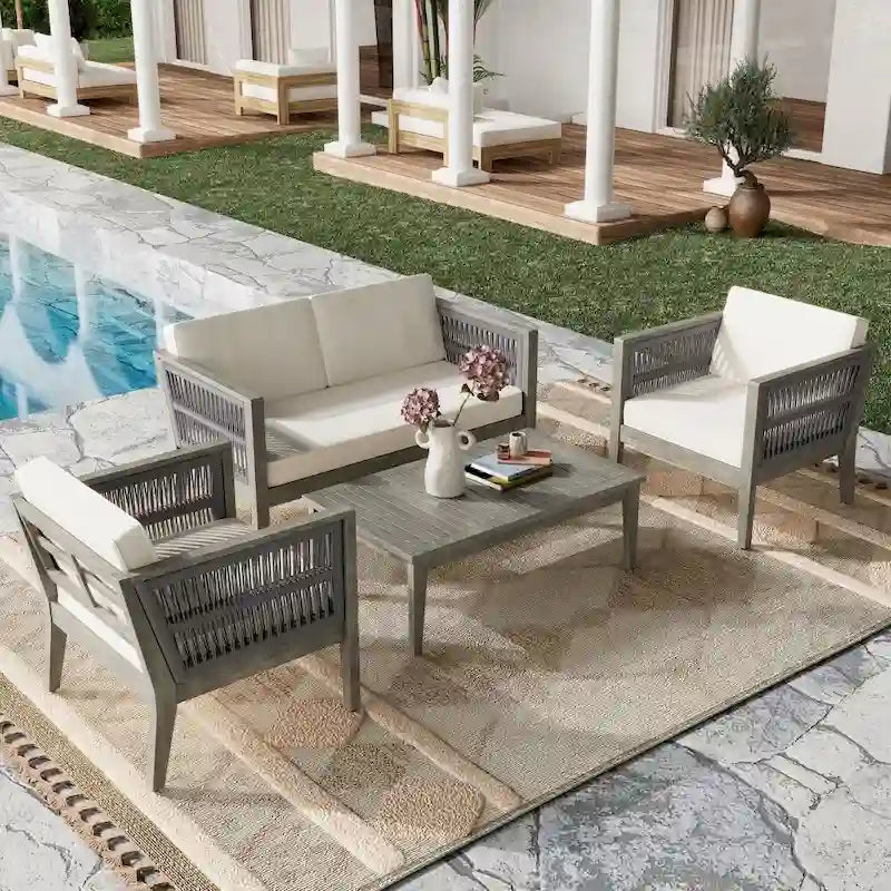 Set di mobili da giardino in legno di acacia a 4 pezzi