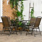 Set da pranzo da esterni in vimini 5 pezzi con foro per ombrellone, tavolo in vetro temperato