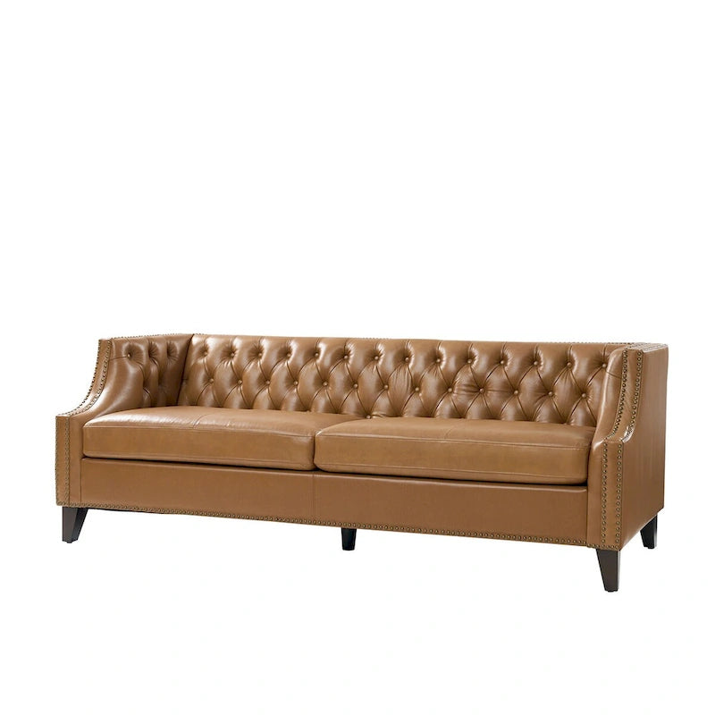 Divano con design trapuntato in vera pelle Eugne Transitional con gambe in legno massello di HULALA HOME