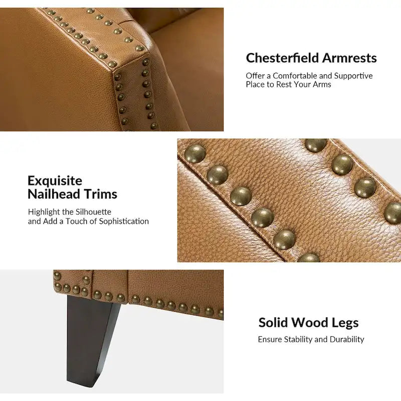 Divano con design trapuntato in vera pelle Eugne Transitional con gambe in legno massello di HULALA HOME