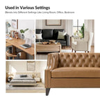 Divano con design trapuntato in vera pelle Eugne Transitional con gambe in legno massello di HULALA HOME